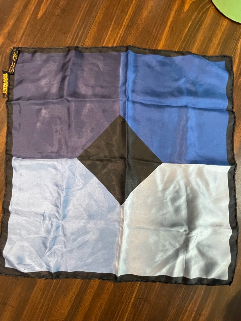 Colorblock Blue  Black Silk Square Scarf 100 Silk